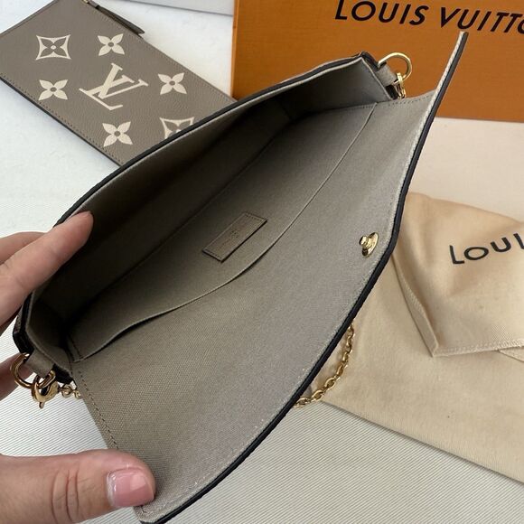 Auth Louis Vuitton Felicie Pochette Bicolor Monogram Empreinte Leather Dove Gray - Picture 13 of 16